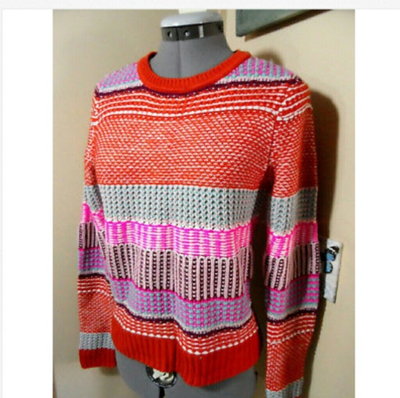 Nwt REWIND Ethnic Sweater S Orange Pink Snow Bunny - Picture 6 of 6